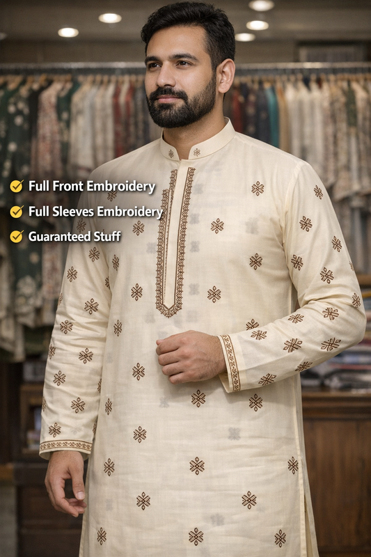 2 PC cotton KT EMBROIDERY (EMB Off Cream 3rd) EID Collection for Summer Seasons