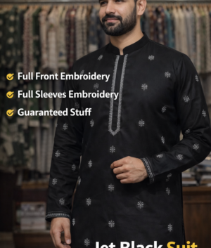Cotton KT Embroidery Suit For Men - EMB Black 1 -